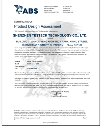 ABS (American Bureau of Shipping) certification.
